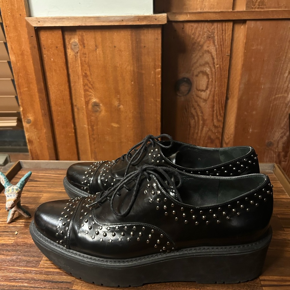 Stuart Weitzman Black Studded Platform Shoes - image 3